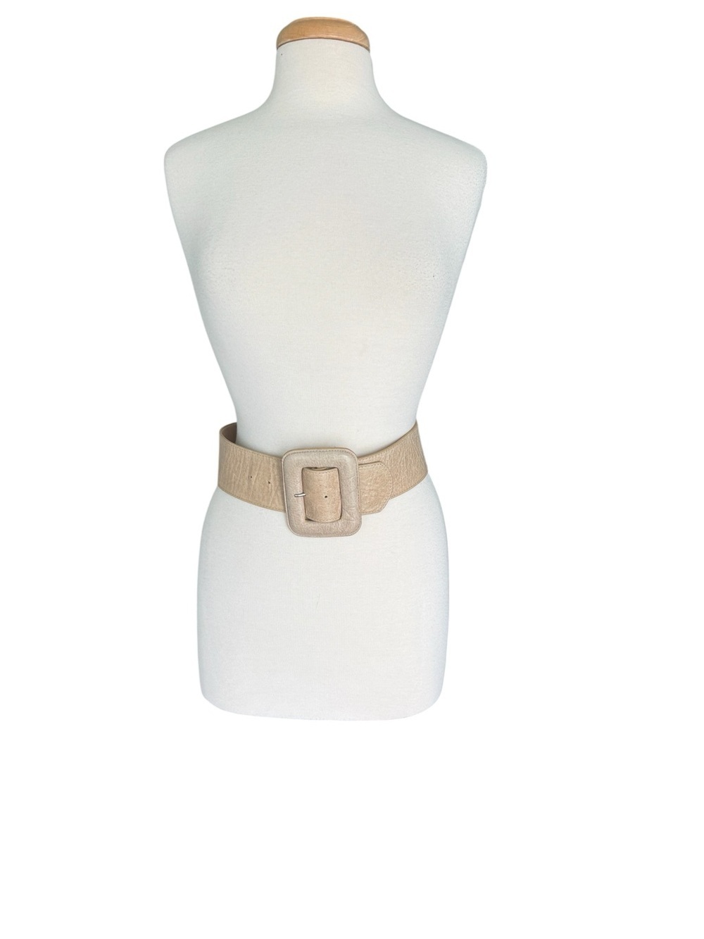 Vintage LEATHEROCK Wide Beige Textured Waist with Covered Buckle Leather Belt